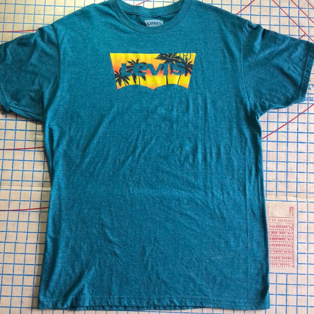 Levi’s Palm Tree Logo Graphic Green Blue T-shirt L